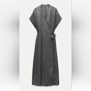 Zara Zw Collection Midi Gray Lighweigth Wrap Dress Sz-L
